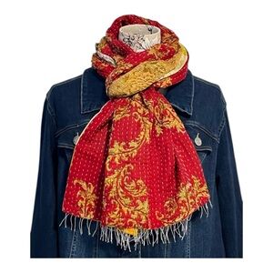 KANTHA SCARF REVERSIBLE TWO SIDED SARI HEAD WRAP DECOR LINEN SARONG